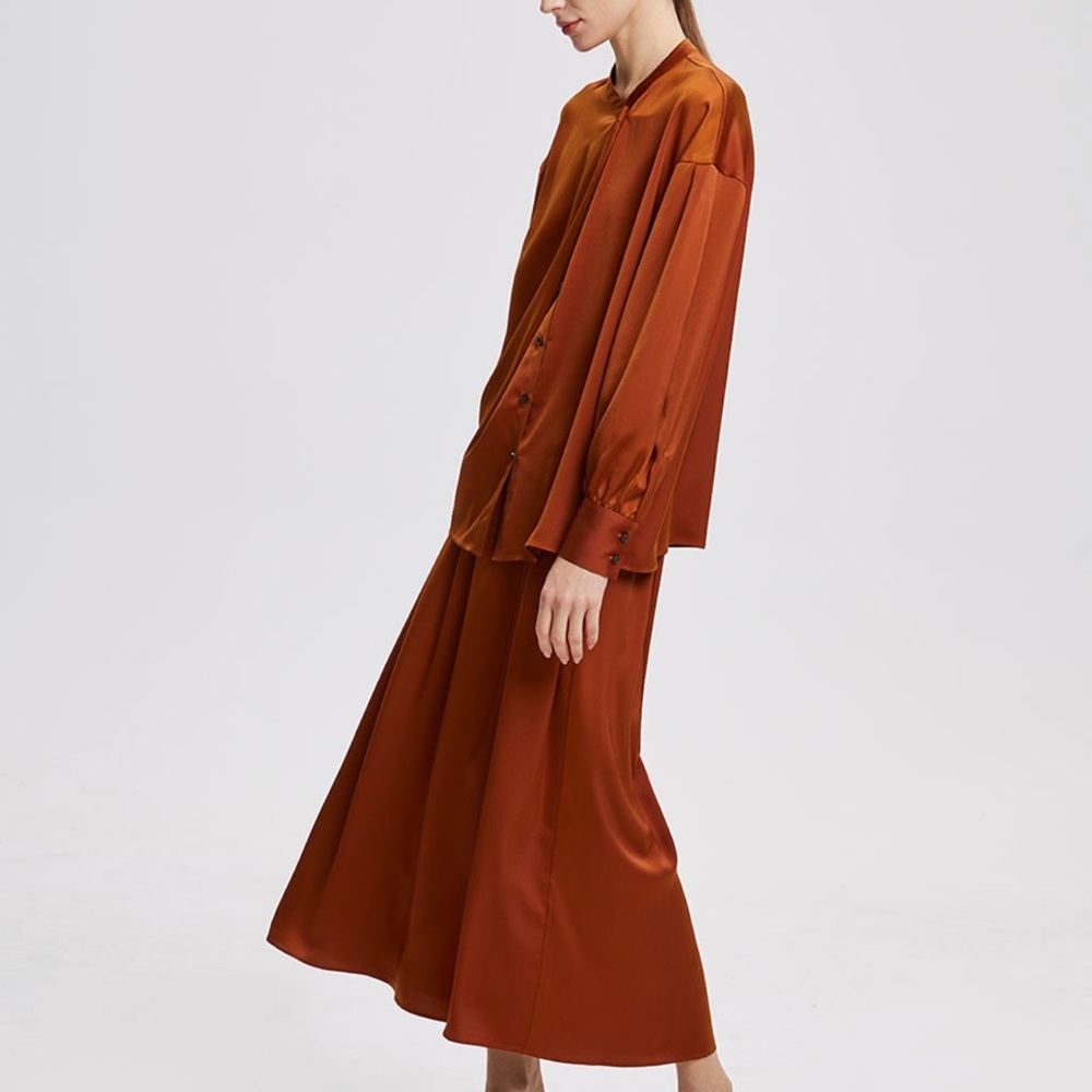 Lattelier pleated flare skirt and button top brick red color